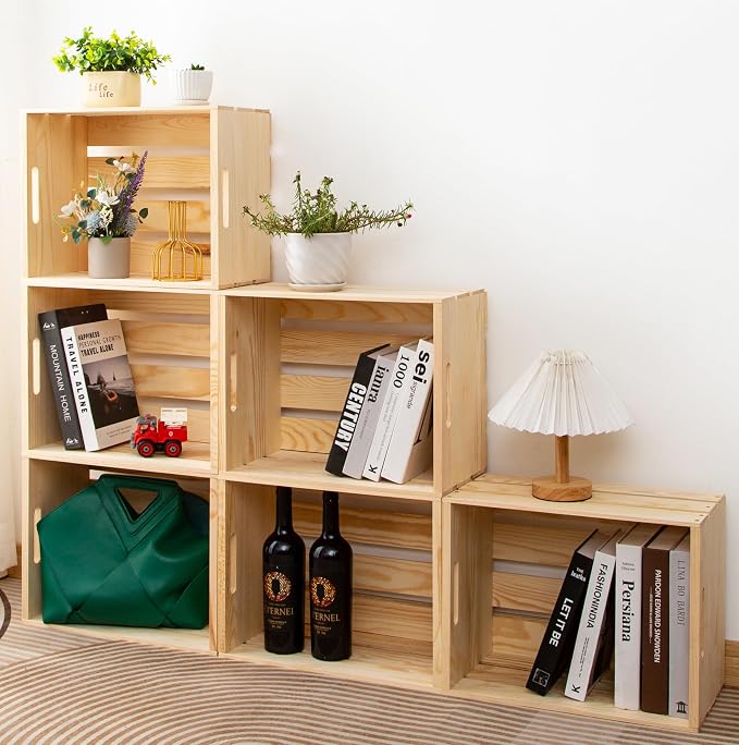 3 Packs Unfinished Pine Wooden Crate,DIY Wooden Storage Crate with Handles | 17x13x8.9 Inches,Easy-Assemble, Pine Milk Crates, Organizer for Home/Office/Farmhouse Decor - Image 3