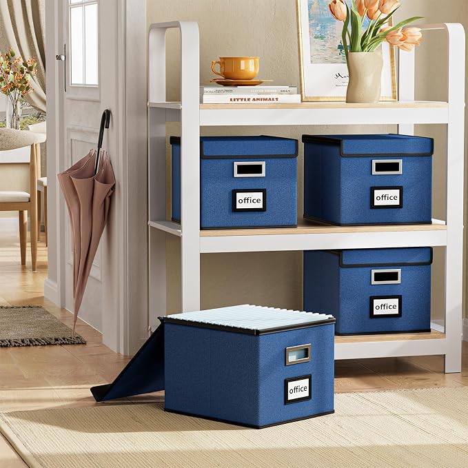 File Organizer Box with Lids, Collapsible File Folder Organizer | File Box with Plastic Slides for Document, Filing Bin for Letter Size Hanging File Folders (2 Pack, Royal Blue) - Image 2