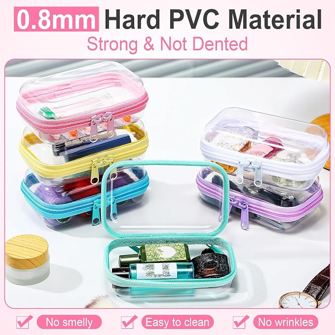 Sanwuta 6 Clear Hard Zipper Case,Colorful,5 X 3 X 2 Inch | Pencil Case Pouches ,Makeup Bag,Plastic Toiletry Diaper Bag ,Travel Toy Storage,Waterproof Organizer Bins - Image 4