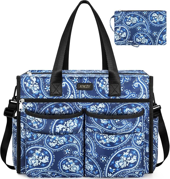 ITIEZY Large Utility Tote Bag for Women with 18 Pockets, Waterproof Teacher Nurse Bags with Zipper for Everyday Travel Work by ITIEZY