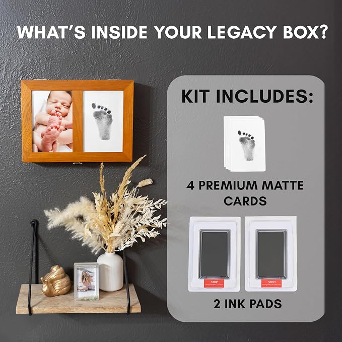 AUDRIC & ANNE Baby Keepsake Box & Paw Print Kit for Dogs | Solid Wood Memory Box for Keepsakes with Photo Frame, Handprint & Footprint Kit | Baby Shower Gifts, Pet Memorial, Mother's Day, Wedding Gift - Image 2