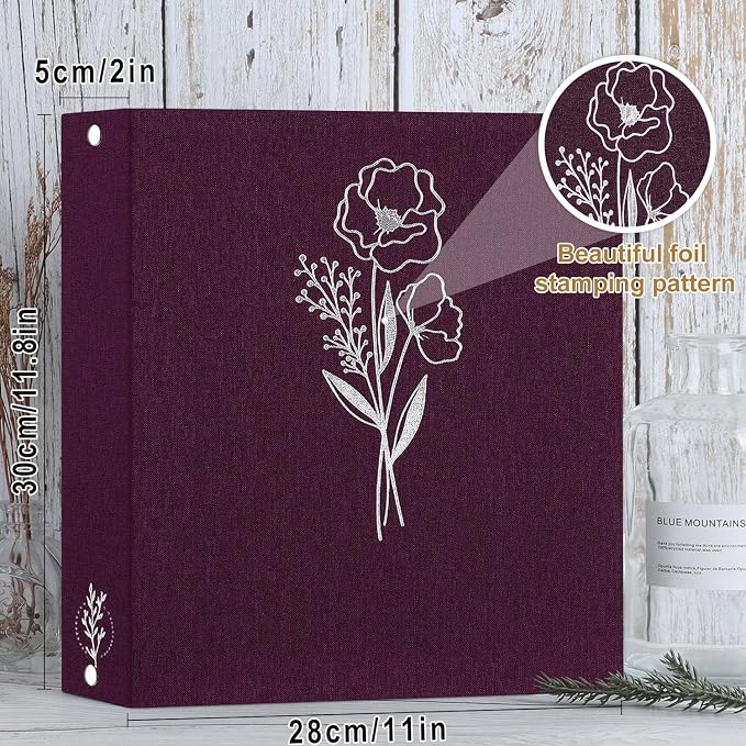 Lanpn 8.5x11 inch Scrapbook Photo Album, Linen Cover Archival Acid Free Top Load 3 Ring Binder Folder Photo Book 8.5 x 11 with 30 Plastic Sleeves 60 Pages (Purple) - Image 2