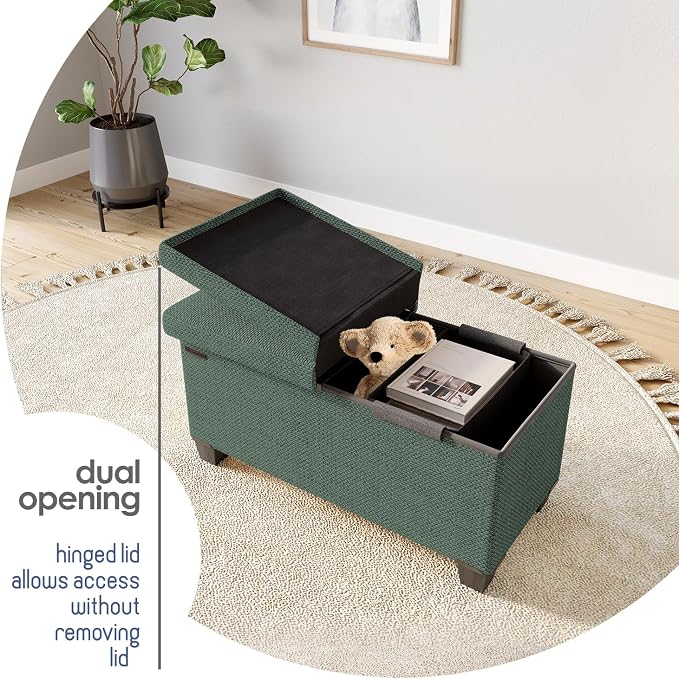 Storage Ottoman Bench with Bins, 30-in Storage Bench for Bedroom End of Bed, Folding Foot Rest Ottoman for Living Room Max 660lbs, Fabric Ottomans, Green - Image 9