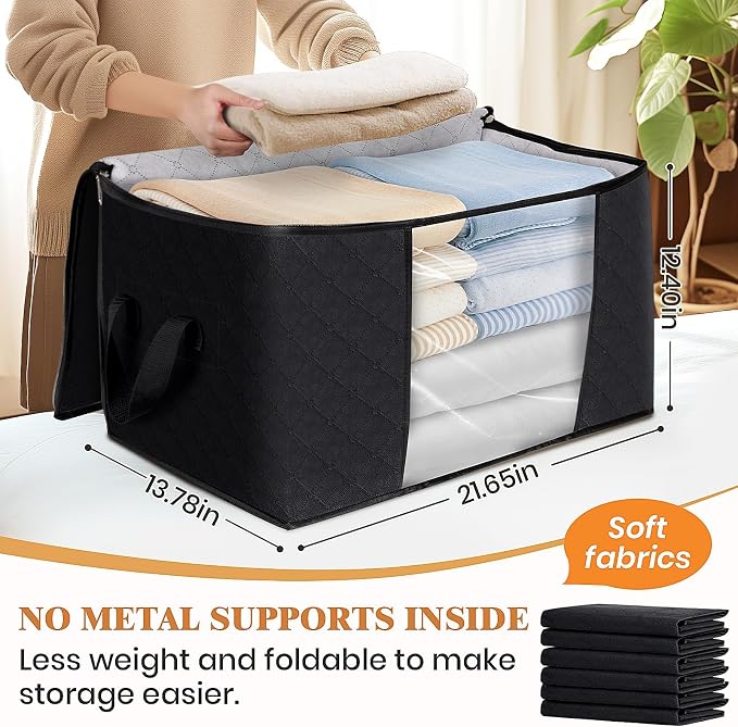 10 Pack Storage Bags for Clothes Blanket Storage Bins with Lids | Foldable Closet Organizers with Zippers,Window and Handles,Fabric Storage Bins for Sweater,Comforter,Bedding,Dorm essentials - Image 2