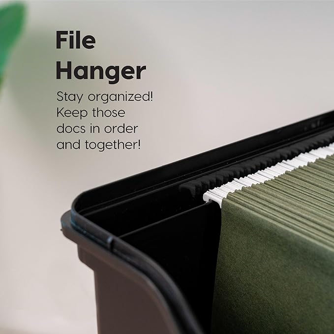 IRIS USA File Box Organizer with Lid, Letter File, Portable Handle, Black | Carry letter size files, documents and paperwork with a portable handle and secure lid for organized storage on the go - Image 2