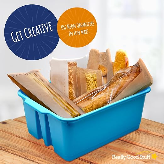 Really Good Stuff Stacking Bins, 14" x 10" x 5.75", 4-Pack, Neon | Stackable Storage Plastic Bins for Classroom Organization, Home Storage, Office & Hospital Supplies - Image 10
