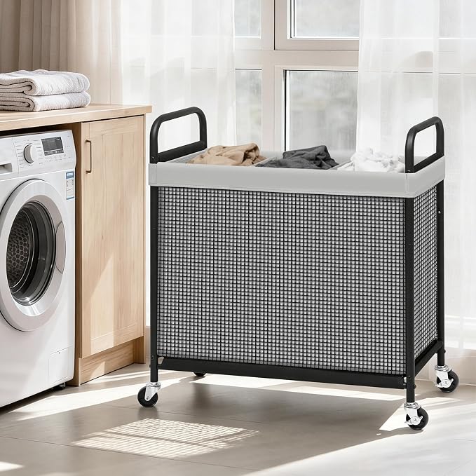 STORAGE MANIAC Rolling Laundry Hamper with Wheels 3-Section Laundry Sorter Rolling Laundrys Basket on Wheels with Removable Bag Clothes Hamper Laundrys Organizer Cart Bathroom Bedroom 120L Grey - Image 2