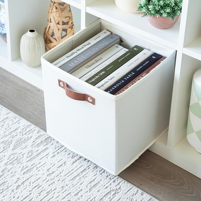 OrganiHaus 11x11 Cube Storage Bins, Set of 4 - Fabric Storage Cubes | Sturdy, holds its shape; odor-free; fits ClosetMaid 11-inch shelves; vegan leather handles - Image 5
