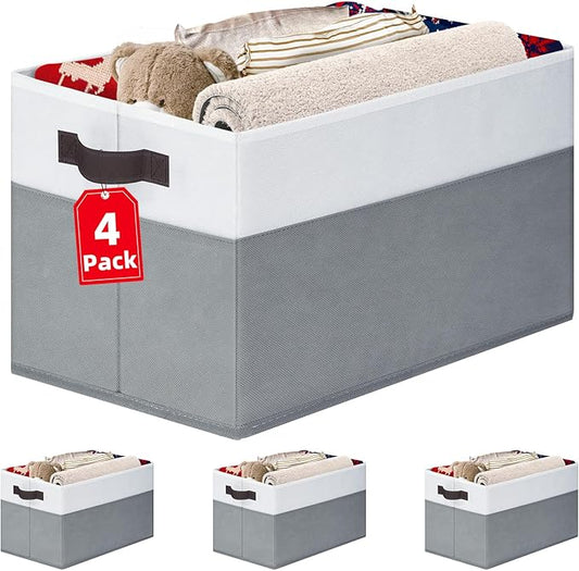 4 Pack Large Closet Storage Baskets Bins for Shelves | Fabric Closet Organizers and Storage with Handles Home Organization | Decorative Collapsible Baskets for Organizing Clothes Toy Nursery 14"x10" by Criusia