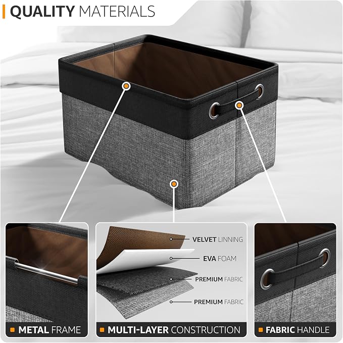 Sorbus Fabric Storage Bins for Shelves - 15 Inch Sturdy Collapsible Storage Bins with 2 Handles, Foldable Baskets for Organizing Home, Closets, Shelf, Toys, Clothes, Large Decorative Storage Baskets - Image 4