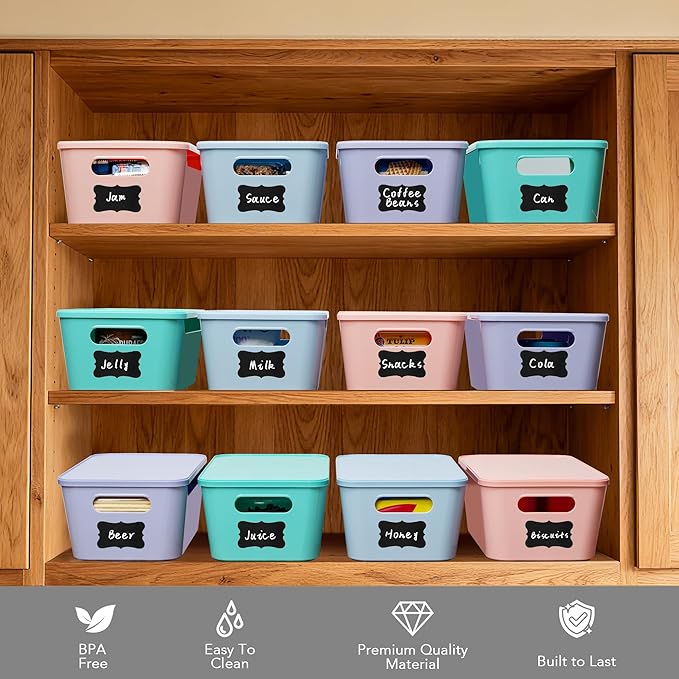 Tiawudi 12 Pack 4.5L Storage Bins with Lids, Plastic Storage Baskets for Home Classroom Organization, Multi-Use Organizer Bins for Cabinet, Pantry, Drawer, Countertop or Shelves, Colorful Containers - Image 4