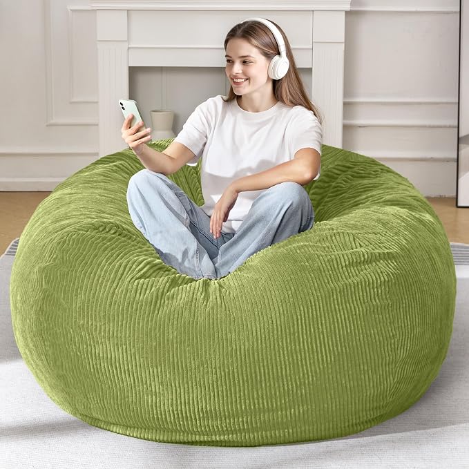 5FT Bean Bag Chair for Adults,Gaint Teardrop Beanbag with Filler | Beanbag Chair with Memory Foam Filled,Bean Bags with Handy Handle&Machine Washable Cover for Living Room,Bedroom-Green - Image 3