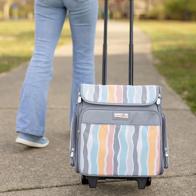 Everything Mary Rolling Scrapbook Tote – Grey Stripes Craft Bag with Wheels – Portable Storage Organizer for Scrapbooking, Papercraft & Art Supplies - Image 4
