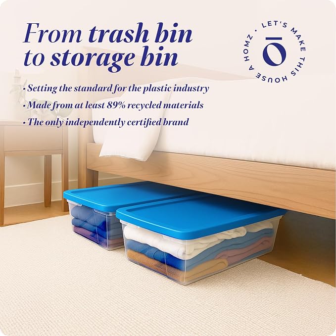 HOMZ 2-Pack Snaplock, Large Clear Plastic Storage Organizer Bins w/Lids, 41 Quart, Blue - Stackable Container Boxes for Bedroom, Bathroom, Garage, and Office Organization - Image 7