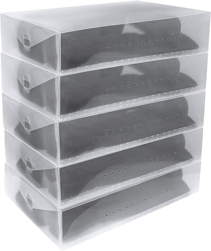 Greenco Clear Foldable Shoe Storage Boxes, 5 Pack - Stackable Heavy Duty Plastic Boot Storage Box, Perfect for Apartments, Small Spaces, and College Dorm Rooms, Shoe Box and Boot Organizer - Image 3