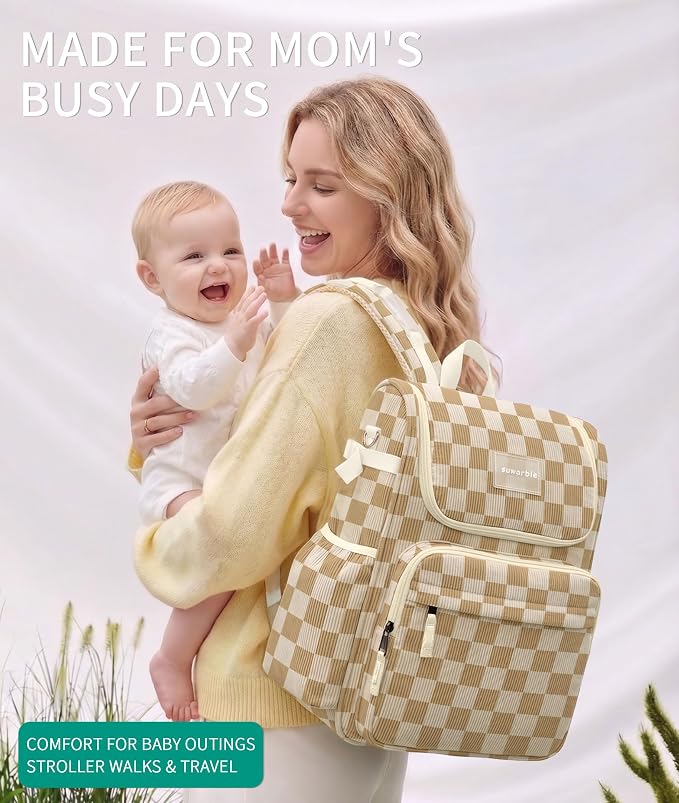 Large Corduroy Diaper Bag Backpack for Mom, 25L Baby Travel Bag with Insulated Bottle Pockets, 40oz Side Strap & Stroller-Ready Straps - Image 2