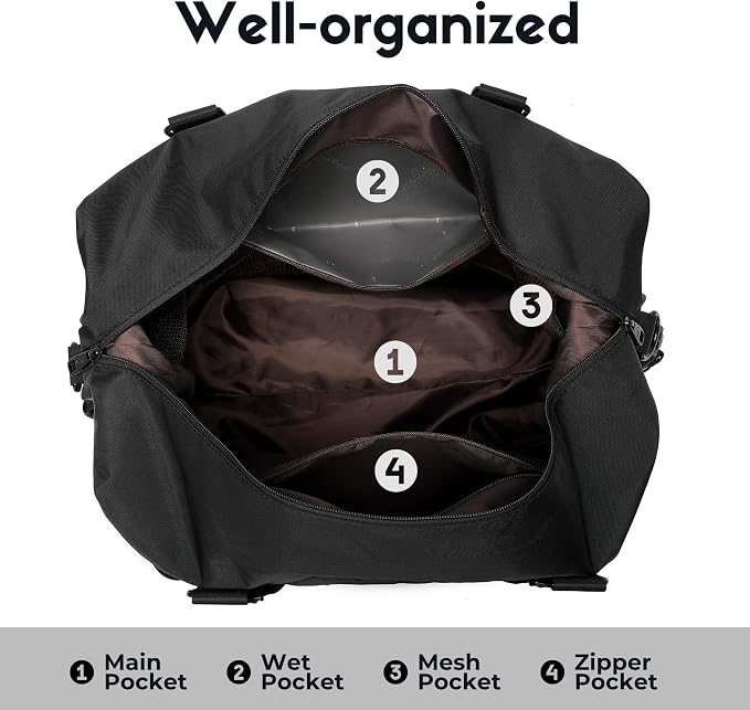 Duffel with Utility Pouch, 40L Weekender Overnight Bag with Shoe Compartment for Travel and Sports (Black) - Image 4