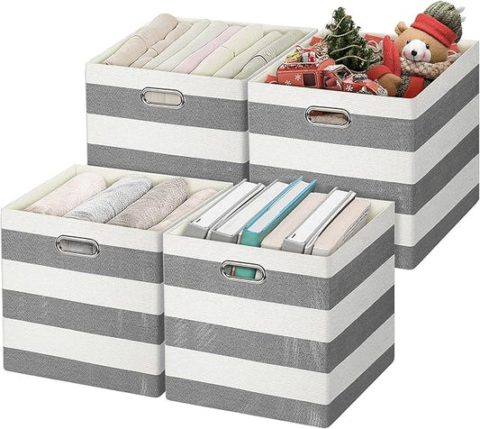 Posprica Storage Bins Storage Cubes,13×13 Collapsible Storage Boxes Containers Organizer Baskets for Nursery,Office,Closet,Shelf - 4pcs,Black-white Striped by Posprica