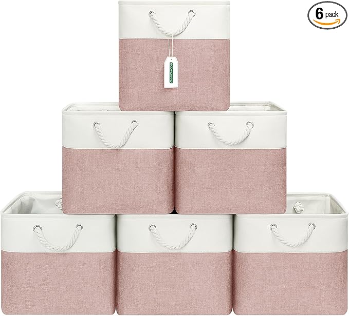 ECDYQXVU 13x13x13 Inch Storage Cube Bins Foldable Organizer Baskets 6 Pack | Soft Cotton Handles, Premium EVA Fabric, Hard Cardboard Bottom, Sturdy Metal Rim, Closet Shelf, Living Room, Bedroom, Laundry by ECDYQXVU