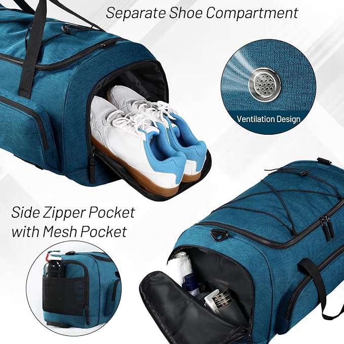 MIER Large Gym Bag for Men 60L Duffel Bag with Shoe Compartment | Lightweight & Durable Sports Duffles; Suited for Workout Fitness Travel Weekender; Water Resistant; Adjustable Shoulder Strap - Image 2