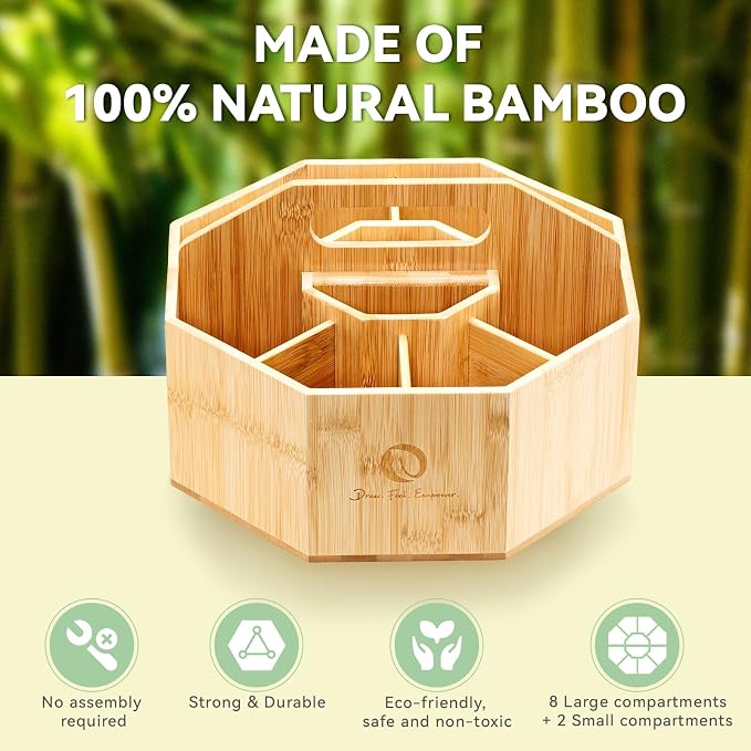 Ohuhu 360° Rotating Marker Organizer Holds 162 Honolulu & B Oahu Markers | 360-Degree Rotating Bamboo Desktop Storage Markers Pens Pencil Holder with 10 Compartments for Home Classroom Office Decor - Image 8