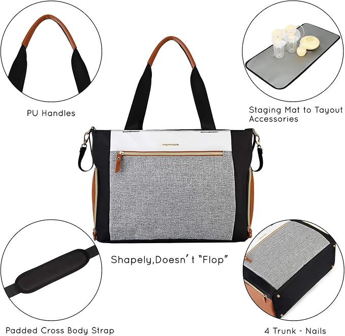 mommore Breast Pump for Spectra S1/S2 & Medela, Diaper Bag Travel Tote | Pumping Tote Bag with Insulated Pockets, Work Bag for Breastfeeding Mom with 15" Laptop Sleeve & Changing Pad - Image 6