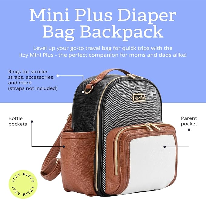 Itzy Ritzy Mini Diaper Bag Backpack 10 Pockets Changing Pad, Coffee & Cream | Chic Mini Plus Diaper Bag with 2 Insulated Bottle Pockets, Key Lanyard, Wipeable Changing Pad, Grab-Top Handle & Rubber Feet - Image 3