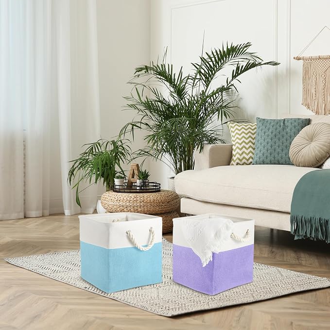 6 Pack 11x11 Inch Cube Storage Bins Fabric Square Cube Baskets, Mermaid | Colorful Foldable Organizer with Sturdy Handles, Home Closet Bin for Shelves, Durable Cube Baskets Bulk for Home Storage - Image 7
