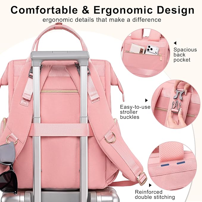 Diaper Bag Backpack Travel Diaper Backpack, Large Baby Diaper Bag with Changing Pad Baby Bag for Boys Girls, Insulated Pockets, Waterproof Baby Backpack for Mom & Maternity (Pink) - Image 8