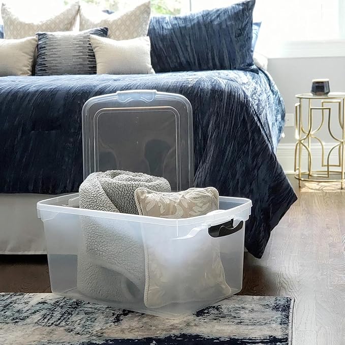 HOMZ Clear Plastic Storage Bins w/Latching Lid, 66 Qt, Gray Latch, 2 Pack | Large Stackable Container Boxes for Homes, Bathrooms, Garages, and Office Organization - Image 9