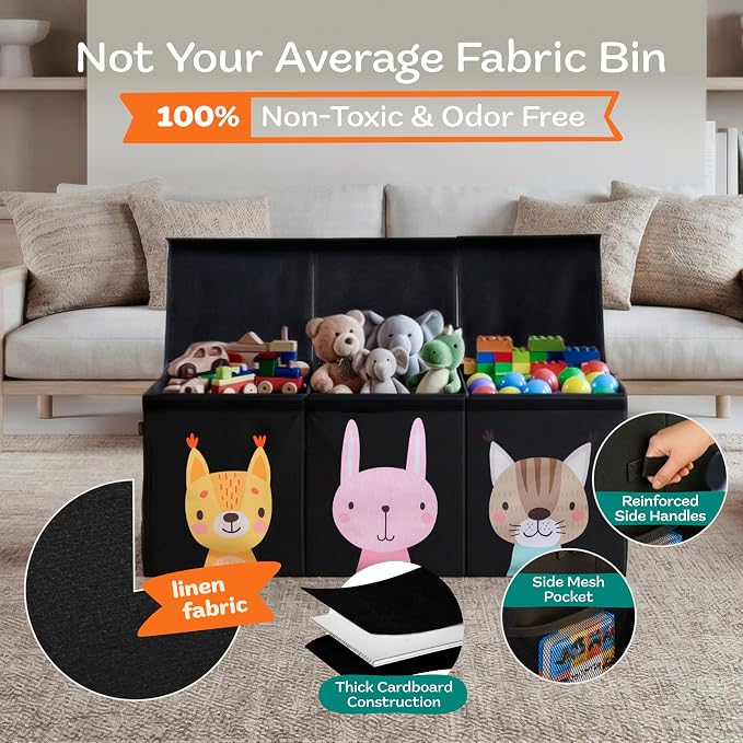 SoftOwl Extra Large Toy Storage Organizer with Lid - Sturdy, Collapsible Toy Chest Storage Box with Cute Design - Toys Bin with Dividers for Kids, Boys, Girls, Nursery, Bedroom, Play room 37"x16"x14" - Image 4