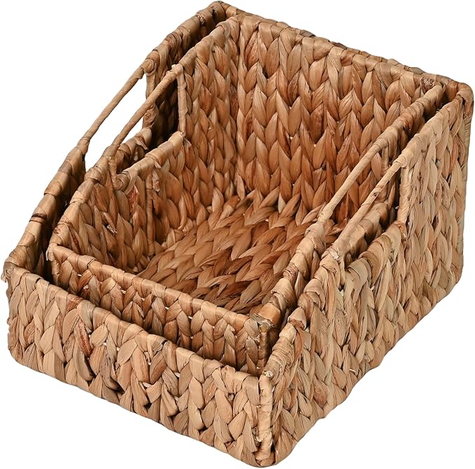happimess Havanah 2-Piece Slanted Pantry Baskets Hyacinth 11", Natural | Southwestern Style, Hand-Woven Design, Nesting Storage, Built-In Handles, Iron Frame, Decorative Containers - Image 7