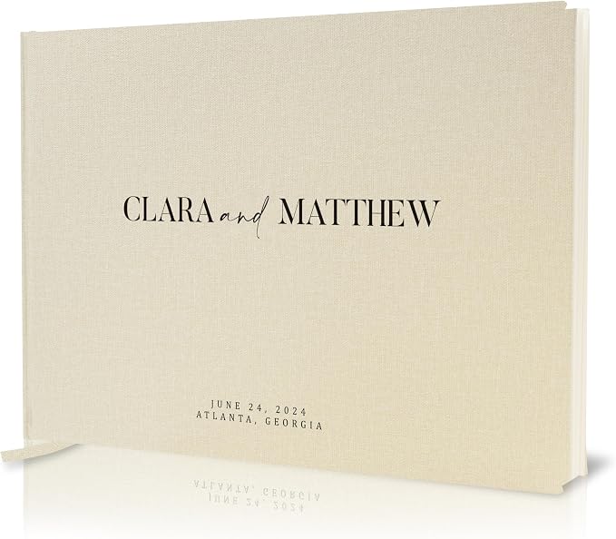 Personalized Guest Book - 11.5" x 8.5" Premium Custom Guest Signing Book with Bookmark and Blank Pages for Wedding Reception Table Decoration Engagement Birthday Party Event, Cream by ModernAlbumDesigns