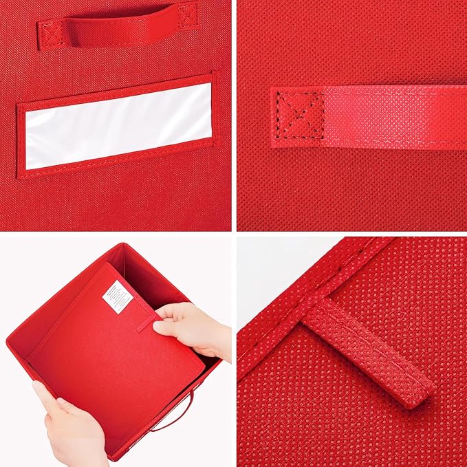 Fabric storage cubes (Set of 8) 11 Inch Cube Storage Bin, Cube storage with 8 Labels Window Cards & a Pen, Foldable cube organizer bins,11x11 Storage bin, Cubby Organizer Boxes, Red - Image 3