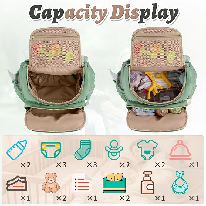 Small Diaper Bag, 22L Stylish Baby Mini Maternity Travel Backpack | with Changing Pad, Pacifier Bag, Stroller Straps Parents Essentials for Outdoor Trip Hospital & Daily Work, Green - Image 4