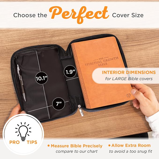 Christian Art Gifts Men & Women’s Bible Cover – Gray Canvas, Large Size with Jesus Fish Symbol – Durable, Inspirational Scripture Case with Zipper Closure, Handle, Pen Loop & Storage Pockets - Image 10