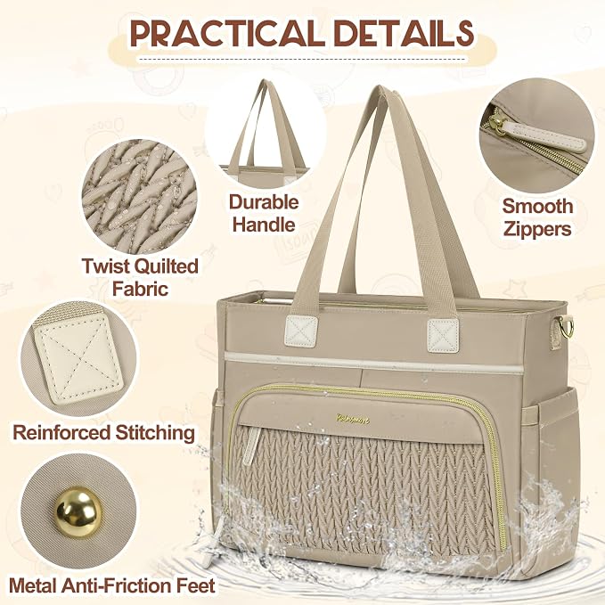RAINSMORE Diaper Bag Tote, Large Diaper Baby Bag Waterproof Multifunctional Diaper Bag with Pacifier Case & Changing Pad - Image 6