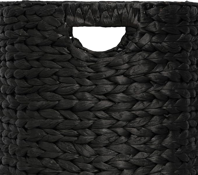 happimess Avery 3-Piece Cylinder Nesting Baskets 13", Black | Hyacinth, Bohemian Cottage Style, Handwoven Wicker, Iron Metal Frame, Decorative Storage For Toys And Books, Built In Handles - Image 4