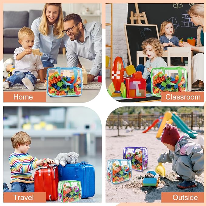 18 Packs Large Toy Storage Bags with Labels, 6 Colors Clear PVC Toy Storage Organizer with Zipper, Waterproof Reuseful Clear Organizer Bags for Building Blocks, Puzzles, Kids Books, Board Game - Image 6