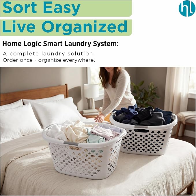Home Logic 1.75 Bushel Plastic Laundry Basket with Hip Grip, Large Laundry Hamper with Handles, Ventilated Clothes Organizer for Bedroom Bathroom Closet, 4 Pack, White - Image 7
