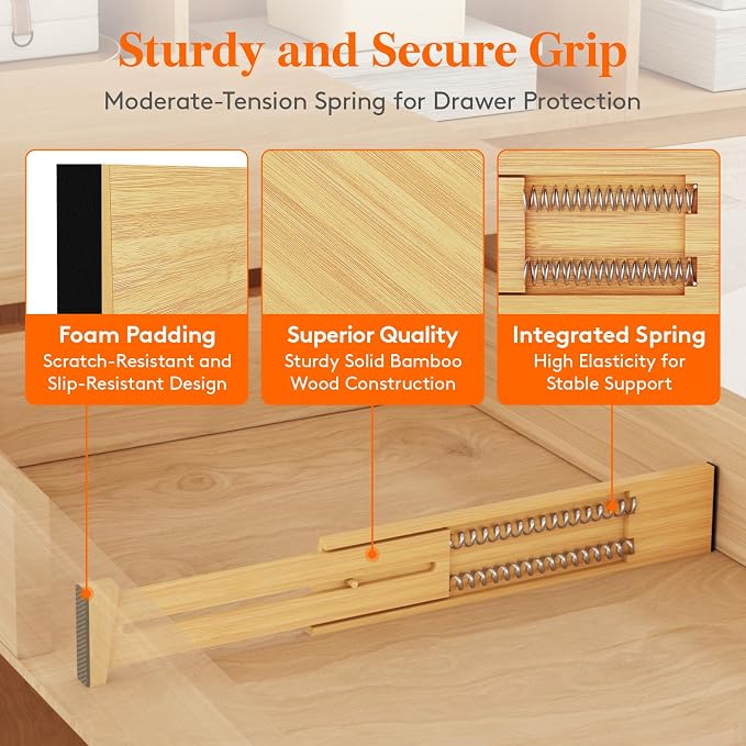 Lifewit 2.4" Kitchen Drawer Dividers, Adjustable Bamboo Drawer Organizers | 6 Pack 13"-16.5" Expandable Drawer Separator for Clothes, Utensils, Dresser, Cabinet, Closet, Nursery Organization & Storage - Image 2