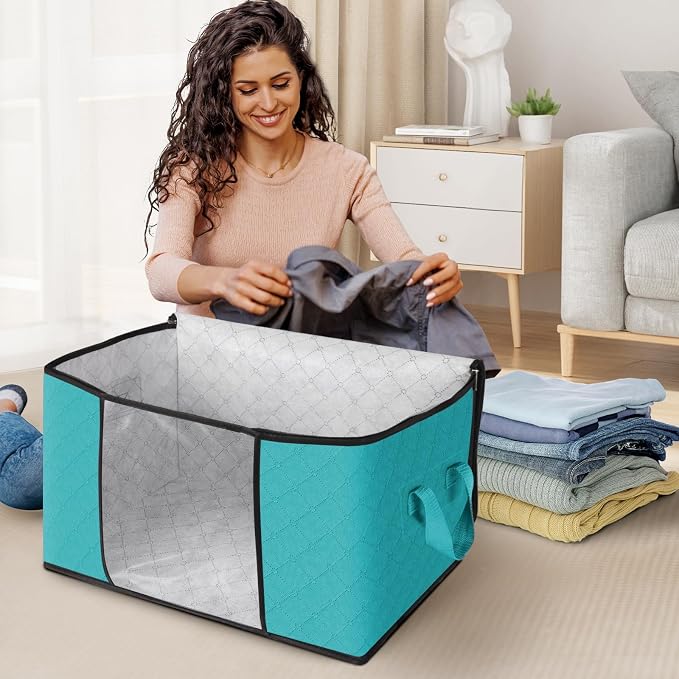 10 Pack Storage Bags for Clothes Blanket Storage Bins with Lids | Foldable Closet Organizers with Zippers,Window and Handles,Fabric Storage Bins for Sweater,Comforter,Bedding,Dorm essentials - Image 3