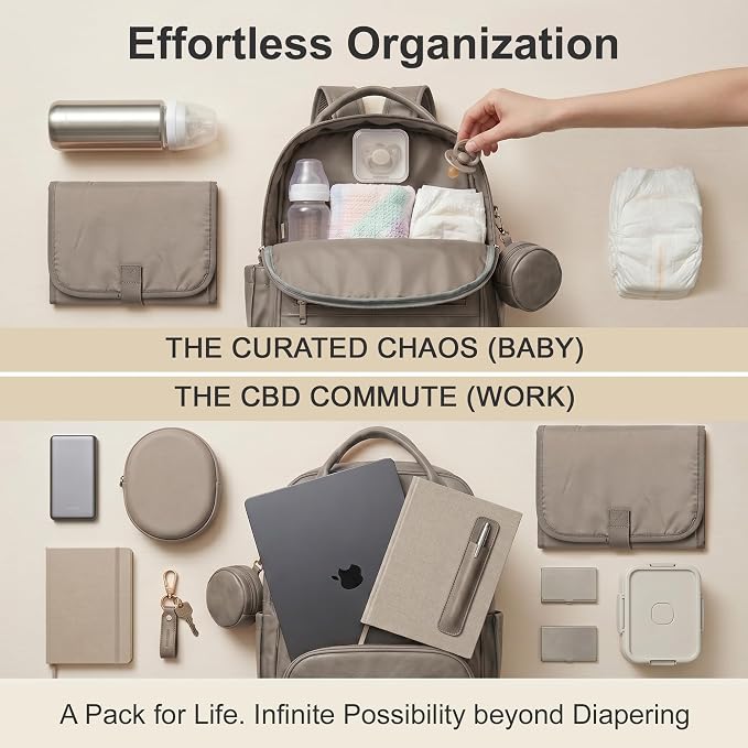 ROSEGIN Premium Vegan Leather Diaper Bag Backpack with Waterproof Changing Pad, Reinforced Zippers & Odor-Free, 20 Pockets Pro Organizer, Fits 15.6" Laptop, Stroller Straps, Baby Bag for Mom, Grey - Image 7