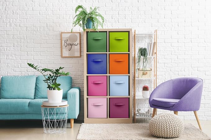 Sorbus Fabric Storage Cubes - 8 Foldable Storage Bins for Organizing Pantry, Cubbies, Toy Box - Clothes Storage & Closet Organizer - 11 Inch Collapsible Cube Baskets for Shelves with Handle - Image 2