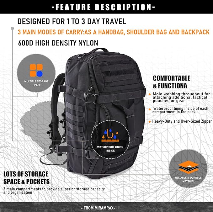 3-in-1 Gym Bag Duffle Bags Backpack - Travel Bag with Shoes Compartment | Sports Duffel Bag for Men Women Ideal for Workout,Weekender,Military,Sports,Overnight,Basketball,Tactical,Football,Baseball - Image 4