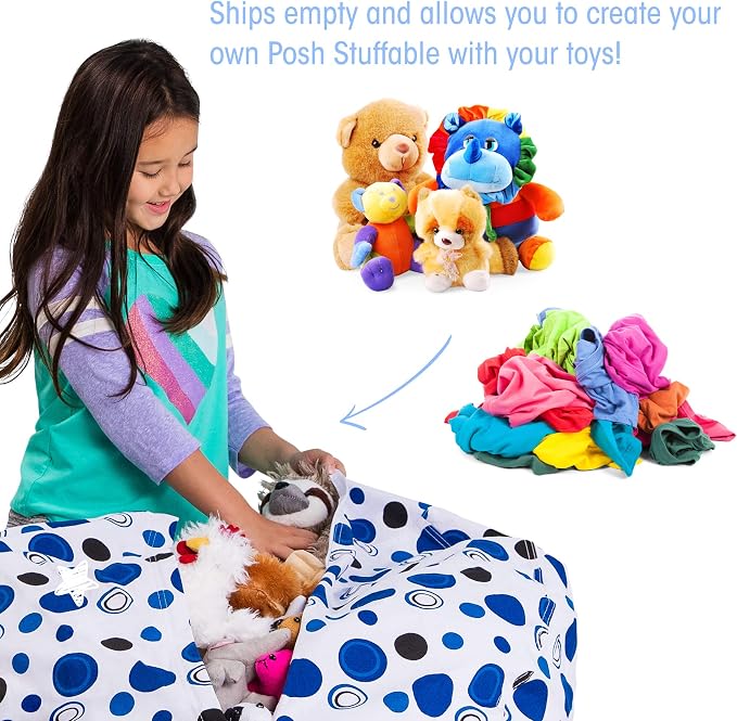 Posh Stuffable Kids Stuffed Animal Storage Bean Bag Chair Cover - Childrens Toy Organizer, Large 38" - Canvas Bubbles Blue and White - Image 3