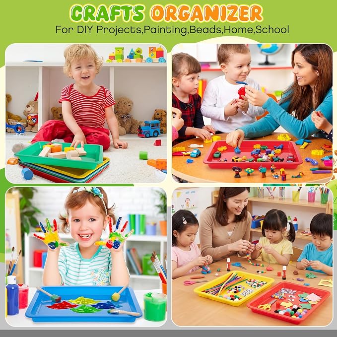 Remerry 24 Pcs Plastic Art Tray for Classroom Stackable Activity Craft Sand Tray Sensory Play Organizer for Kid Painting School Work Art Project Jewelry Sorting Supply (13.4 x 10 Inch,Rainbow Color) - Image 7