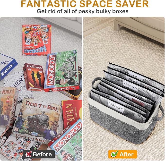 Lukeline Board Game Storage Kit Include 2 Storage Basket and 20pcs Zipper Bags, Board Game Organizer with Writable Stickers and Dispensing, Suitable for Puzzle Storage, Toys, Building Blocks, Document - Image 2