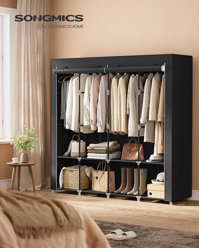 SONGMICS Portable Closet, Wardrobe Closet Organizer with Cover, 4 Hanging Rods and Shelves, 4 Side Pockets, 17.7 x 66.9 x 65.7 Inches, Large Capacity for Bedroom, Living Room, Ink Black URYG094B02 - Image 2