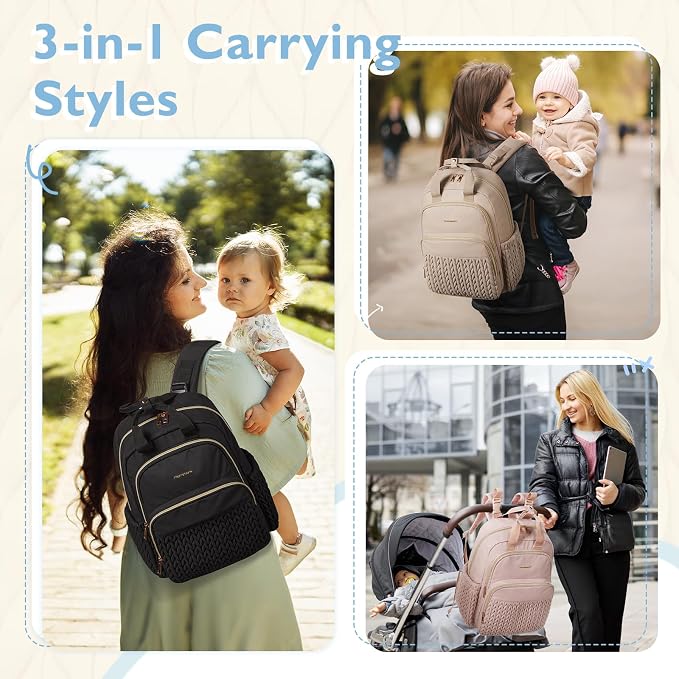 mommore Diaper Bag Backpack, Large Travel Baby Bag for Daily Essentials | Stylish Diaper Backpack for Toddler, Insulated Pockets, Changing Pad & Stroller Straps for Outdoor Trip - Image 2